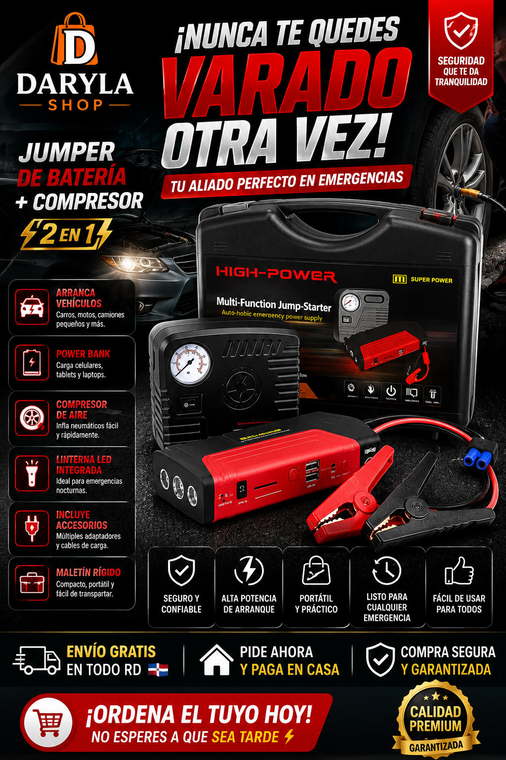 Jumper de bateria + Compresor 2 EN 1