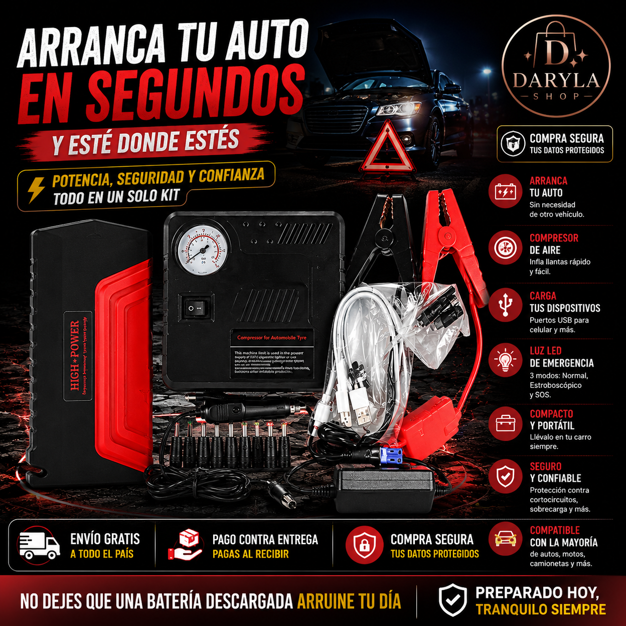 Jumper de bateria + Compresor 2 EN 1