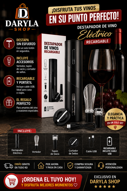 DESTAPADOR DE VINO ELECTRICO (RECARGABLE)